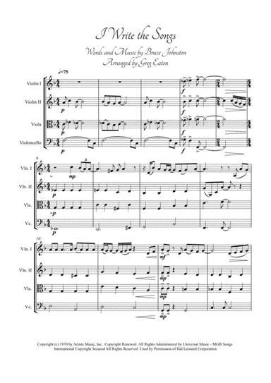 I Write The Songs (arr. Greg Eaton)