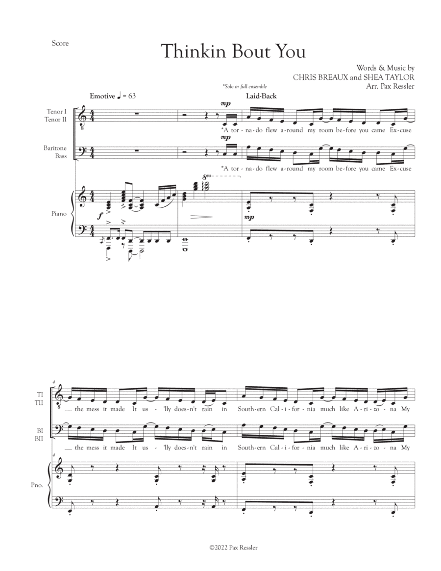 Thinkin' 'bout You (arr. Pax Ressler)