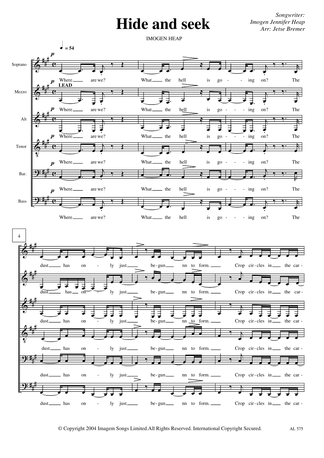 Hide And Seek (arr. Jetse Bremer)