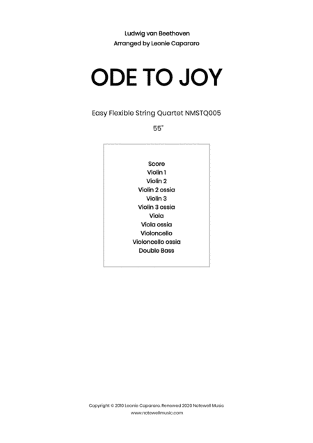 Ode To Joy (Flexible string quartet/ensemble) (arr. Leonie Capararo)
