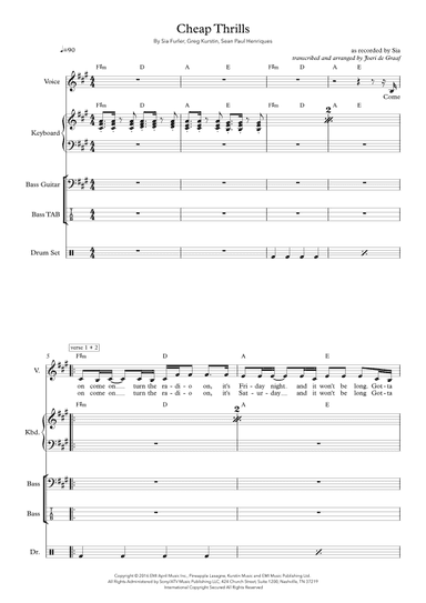 Cheap Thrills (feat. Sean Paul) (arr. Joeri de Graaf Muziekproducties)