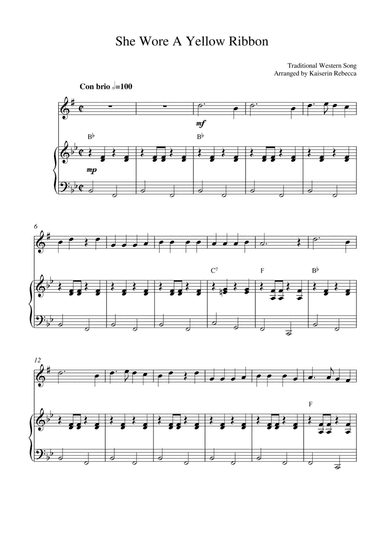 She Wore A Yellow Ribbon (for alto saxophone solo and piano accompaniment) (arr. Kaiserin Rebecca)