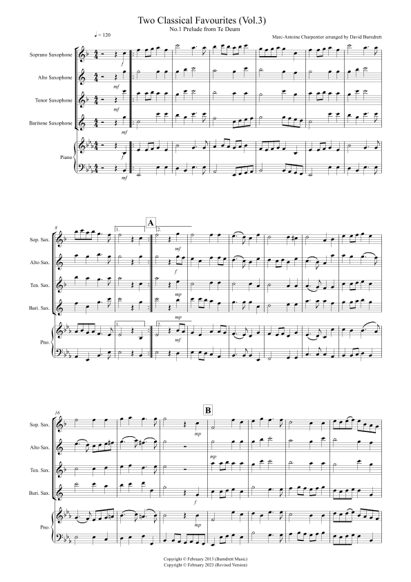 2 Classical Favourites for Saxophone Quartet (volume three) (arr. David Burndrett)
