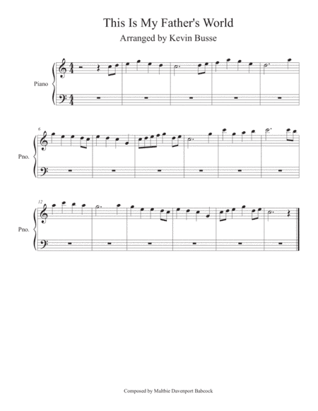 This Is My Father's World (Easy key of C) - Piano (arr. Kevin Busse)