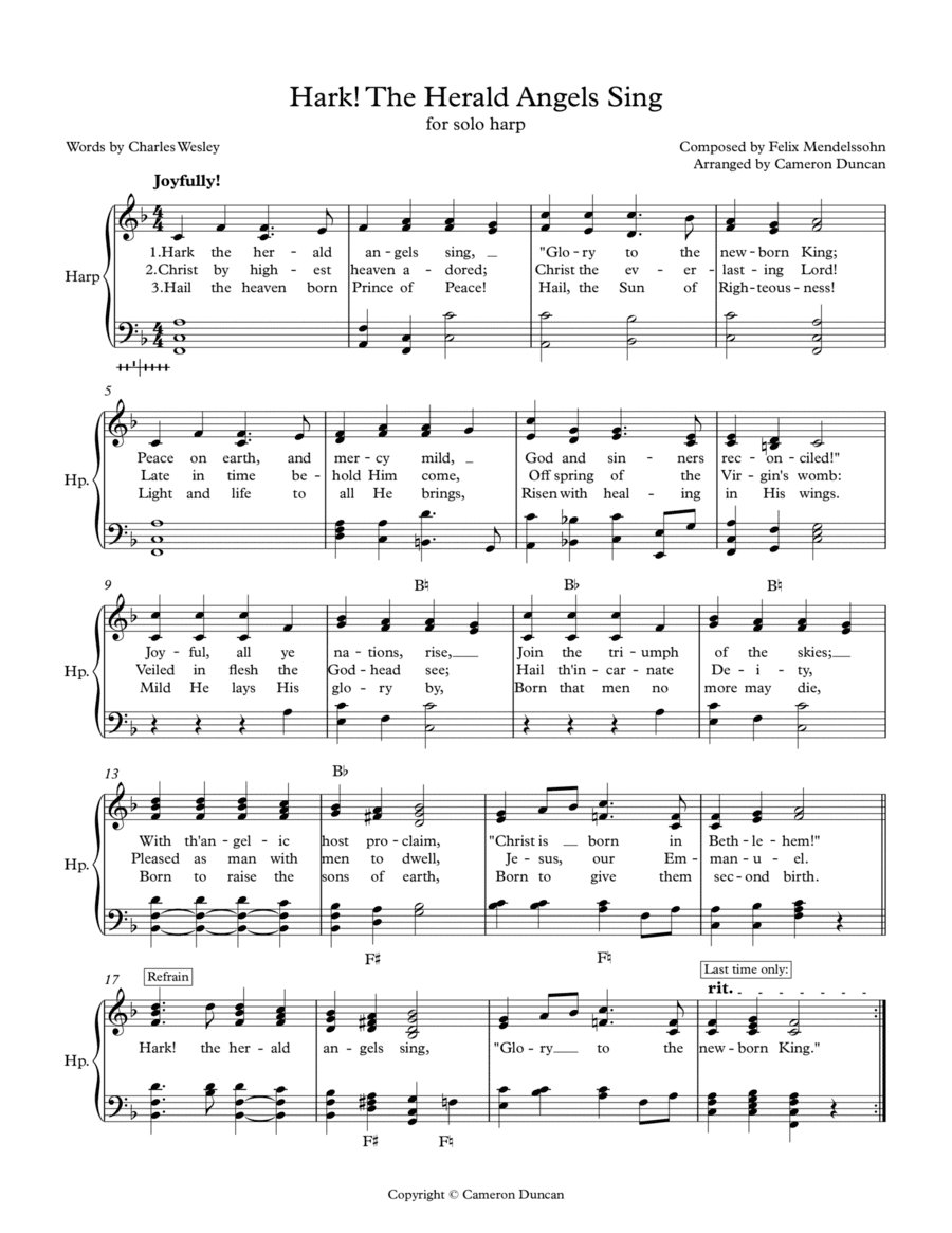 Hark! The Herald Angels Sing (solo harp) (arr. Cameron Duncan)