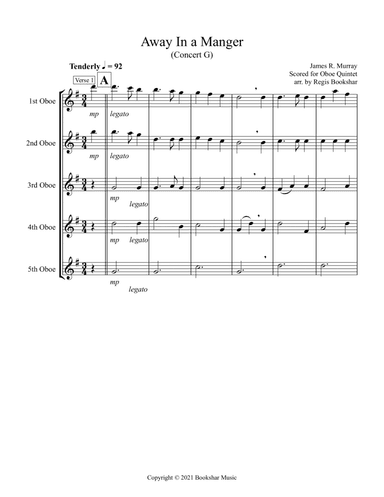 Away in a Manger (G) (Oboe Quintet) (arr. Regis Bookshar)