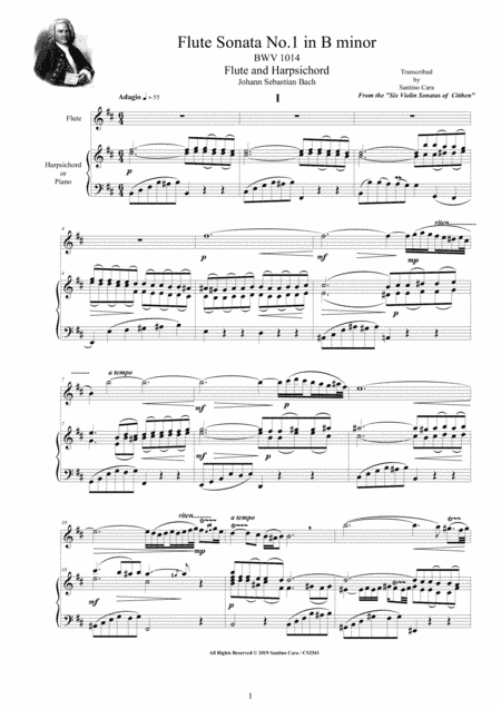 Bach - Flute Sonata No.1 in B minor BWV 1014 for Flute and Harpsichord (or Piano) (arr. Santino Cara)