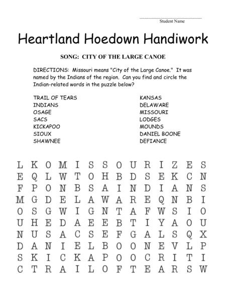 Heartland Hoedown Handiwork Classroom Worksheets HH 118