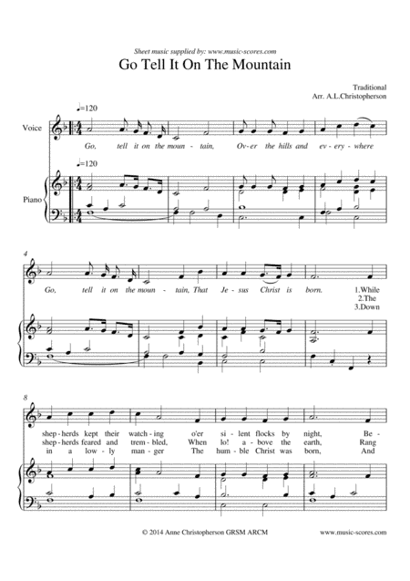 Go Tell it on the Mountain - Voice and Piano (arr. Anne L Christopherson GRSM ARCM)