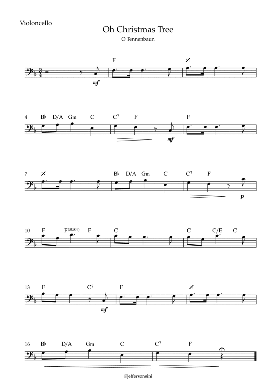 Oh Christmas Tree (O Tennenbaun) - Violoncello and chords (arr. Jefferson Sini)