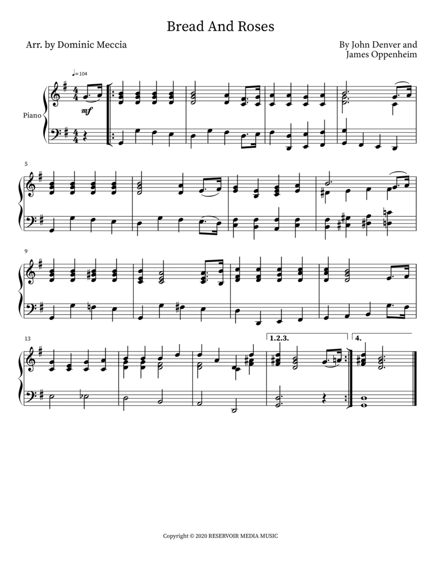 Bread And Roses (arr. Dominic Meccia)