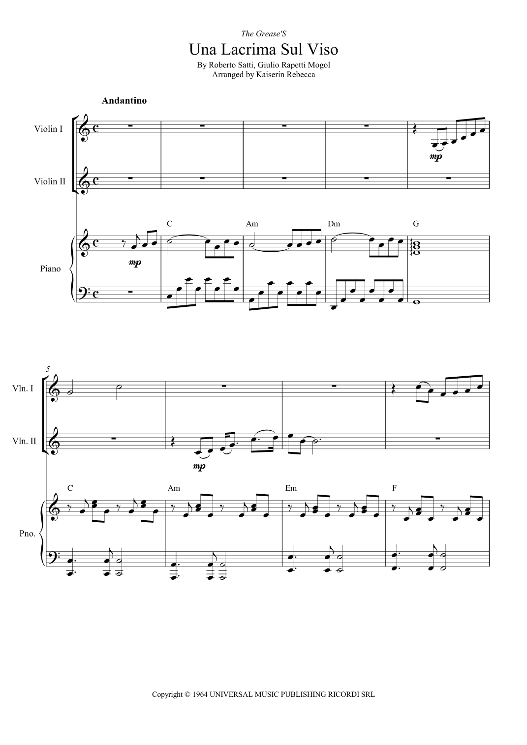 Tears On My Face (lacrima Sul Viso) (arr. Kaiserin Rebecca)