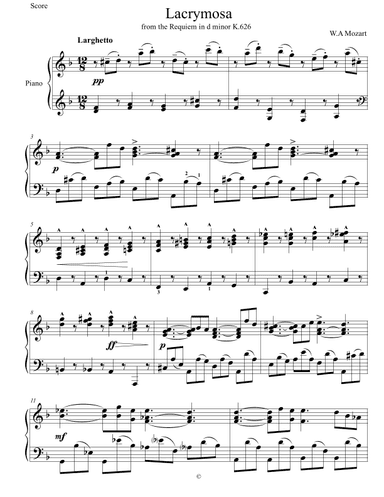 Lacrymosa - from Requiem In D minor (arr. Nivs)