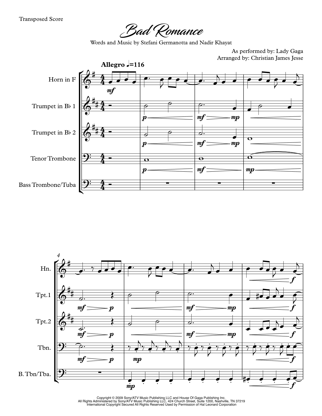Bad Romance (arr. Christian James Jesse)