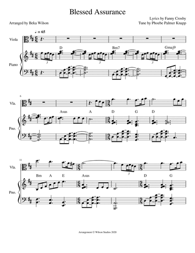 Blessed Assurance--viola solo (arr. Beka Wilson)