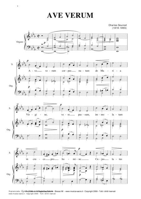 AVE VERUM - C. Gounod - Soprano (or any instrument in C) and Organo (arr. R. Tagliabue)