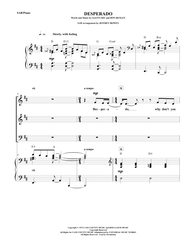 Desperado (arr. Jeffrey Bowen)