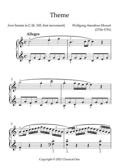 Mozart - Theme from Sonata in C(With Note name) (arr. MPS)