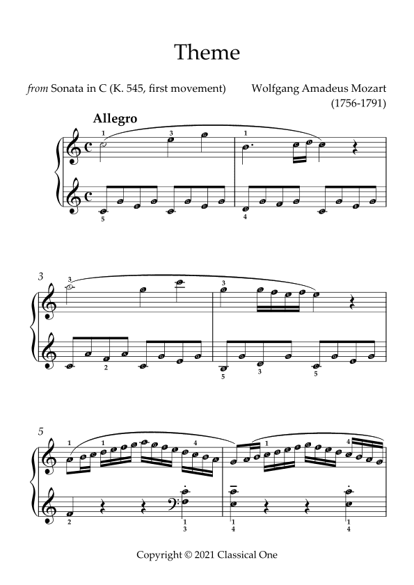Mozart - Theme from Sonata in C(With Note name) (arr. MPS)