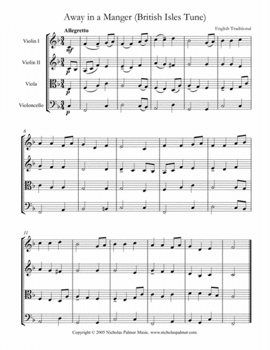 Away in a manger (Kirkpatrick) - easy string quartet (arr. Nicholas Palmer)