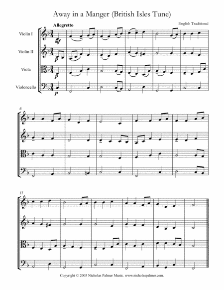 Away in a manger (Kirkpatrick) - easy string quartet (arr. Nicholas Palmer)