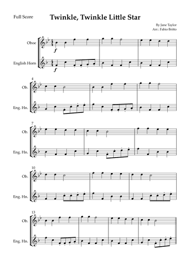 Twinkle, Twinkle Little Star for Oboe & English Horn Duo (arr. Fabio Britto)