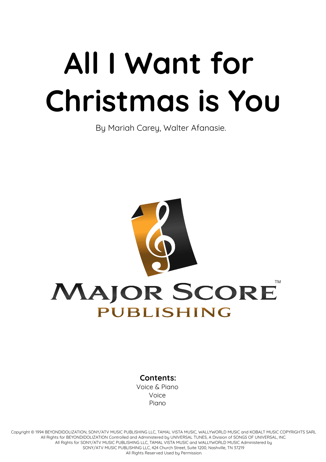 All I Want For Christmas Is You (arr. MAJOR SCORE PUBLISHING TM.)