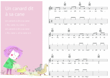 Un canard dit à sa canne french song for kids Melody + Guitar chords + Guitar TAB's (arr. iEduArts Publishers)