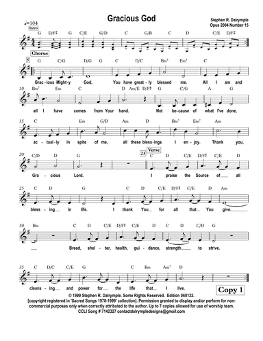 Gracious God - original song by Stephen R Dalrymple (Worship Team Edition) CCLI Song # 7142327