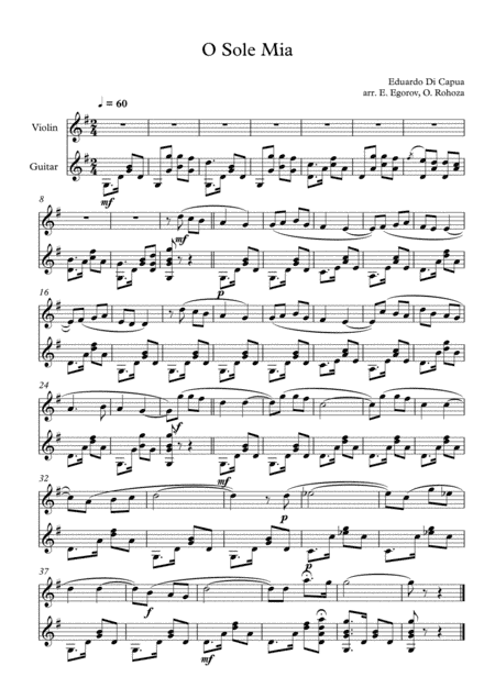O Sole Mio, Eduardo Di Capua, For Violin & Guitar