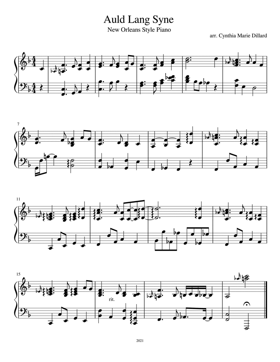 Auld Lang Syne (New Orleans Style Piano) (arr. Cynthia M. Dillard)