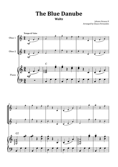 The Blue Danube - Oboe Duet with Piano and Chord Notations (arr. Glauco Fernandes)