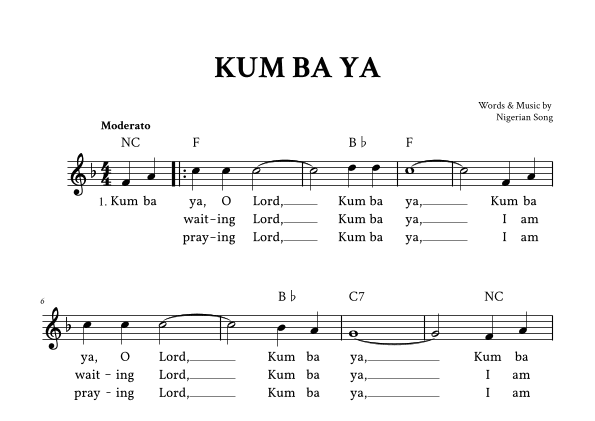 Kum Ba Ya - Lead Sheet (F Major - Traditional) (arr. Yuri Noronha)