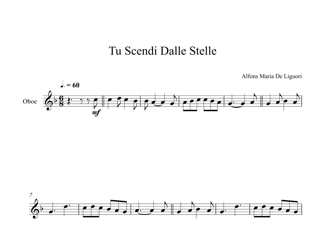 Tu Scendi Dalle Stelle - Alfons Maria De Liguori (Oboe) (arr. Digital Book Music)