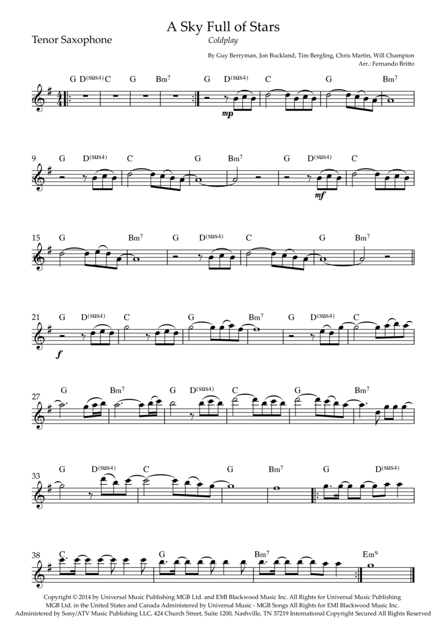 A Sky Full Of Stars (arr. Fernando Britto)