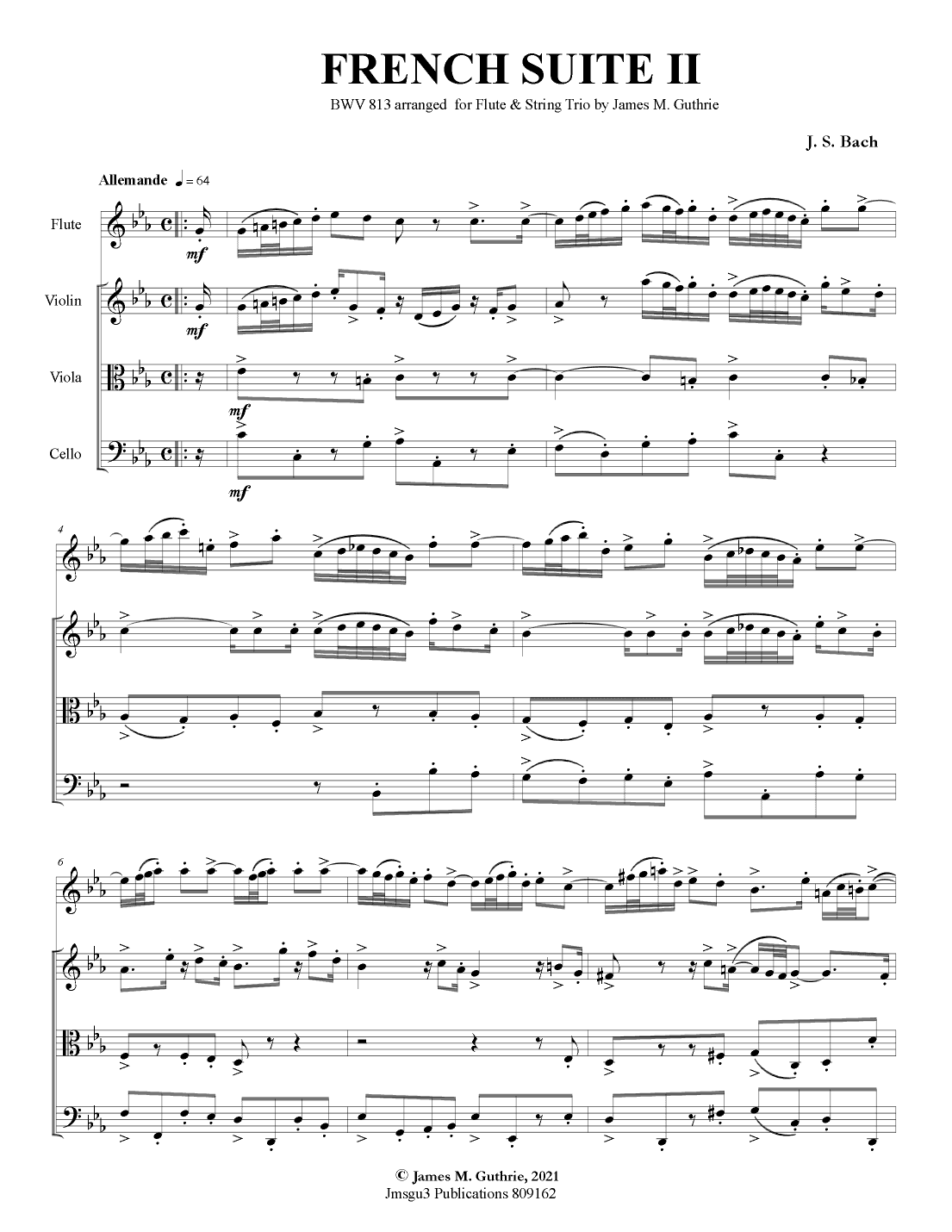 Bach: French Suite No. 2 BWV 813 for Flute & String Trio (arr. James M. Guthrie)