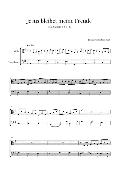Bach - Jesus bleibet meine Freude for Viola and Trombone (arr. Cadenza Editions)