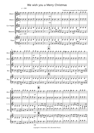 We wish you a Merry Christmas for Double Reed Quartet (arr. David Burndrett)