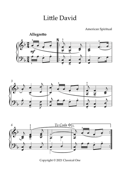 American Spiritual - Little David(With Note name) (arr. MPS)
