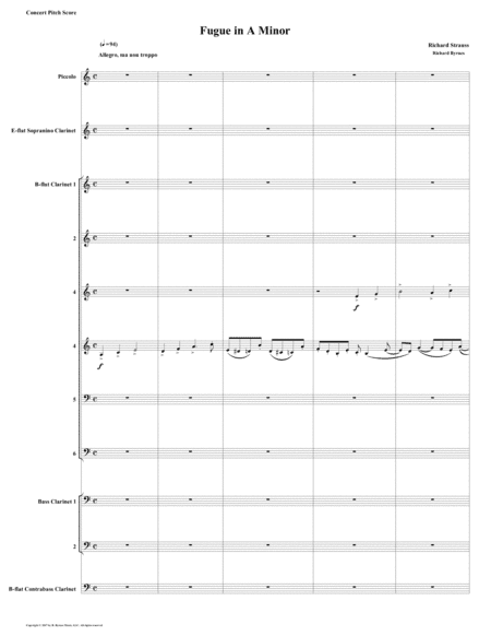 Fugue in A Minor by Richard Strauss for Clarinet Choir+ Piccolo (arr. Richard Byrnes)