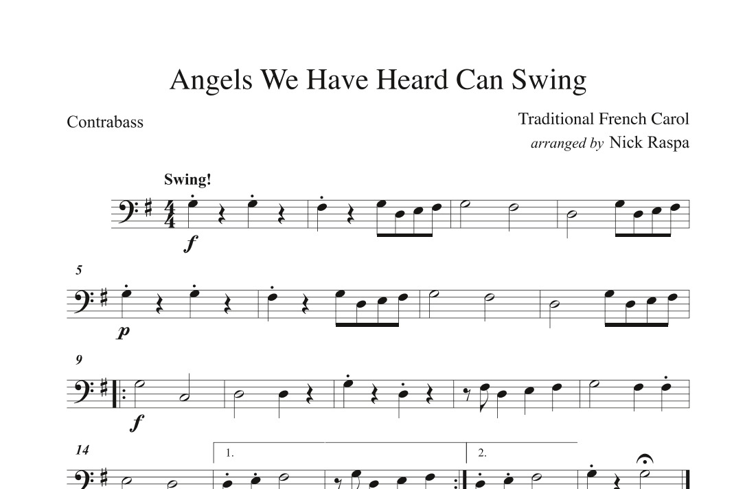Angels We Have Heard Can Swing - Contrabass part (arr. Nick Raspa)