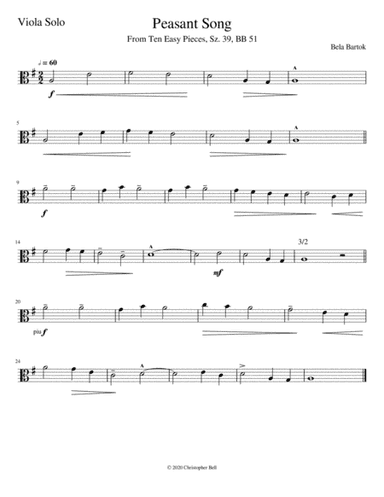 Bela Bartok - Peasant Song - Viola Solo (arr. Christopher Bell)