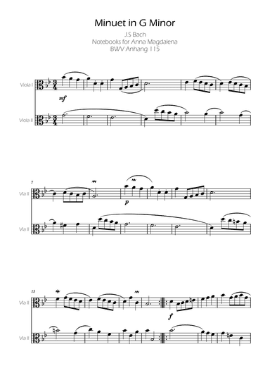 Minuet in G minor BWV Anh. 115 - Bach - Viola Duo (arr. Ygor Nunes Silva)