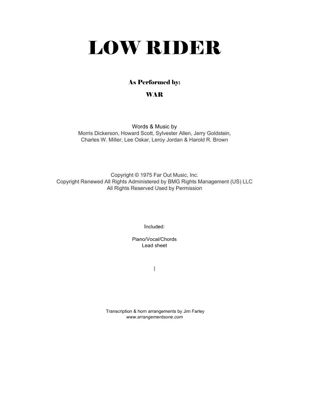 Low Rider (arr. jfarley@arrangementsone.com)