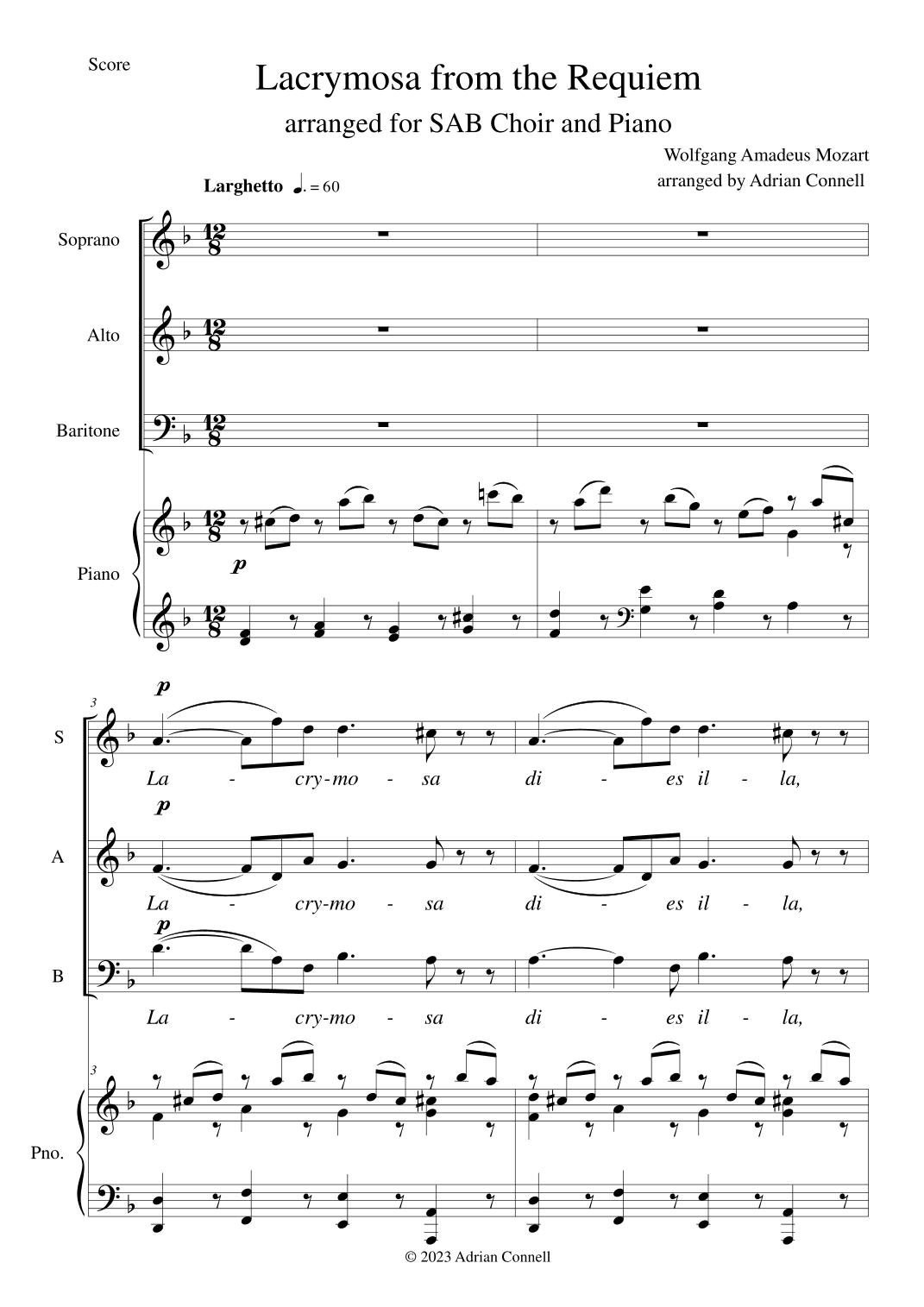 Lacrymosa from the Requiem (arr. Adrian Connell)