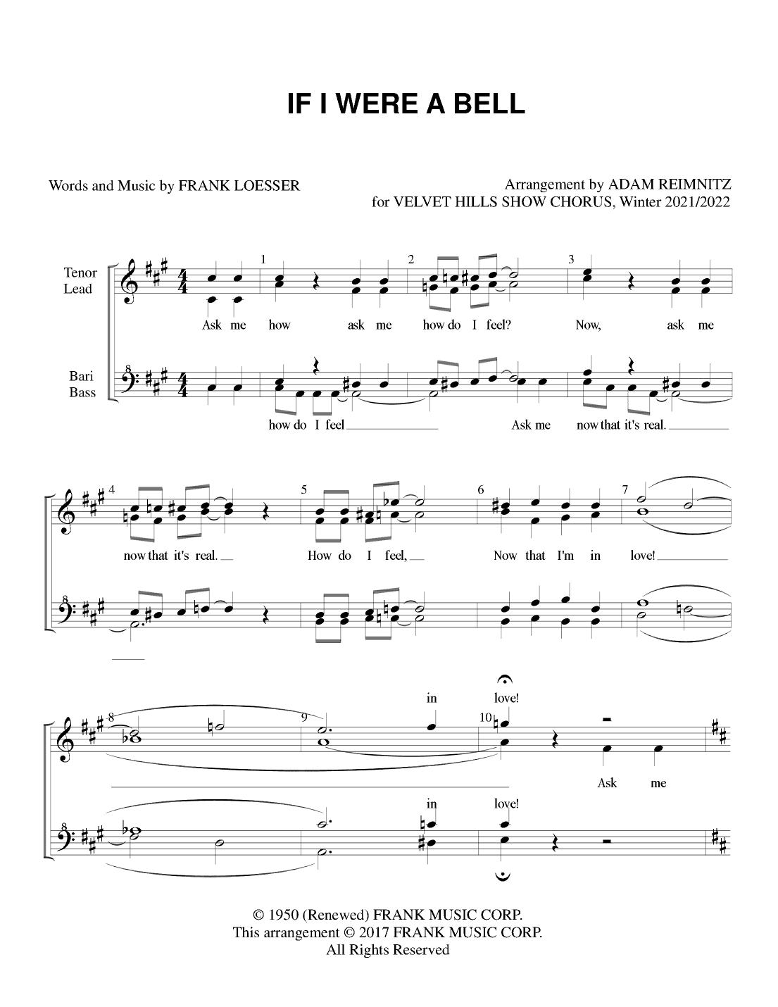 If I Were A Bell (arr. Adam Reimnitz)