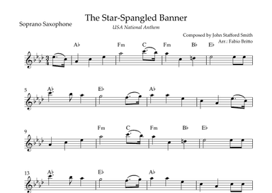 The Star Spangled Banner (USA National Anthem) for Soprano Saxophone Solo with Chords (F# Major) (arr. Fabio Britto)