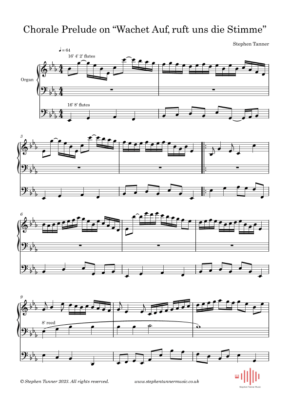 Chorale Prelude on "Wachet auf, ruft uns die Stimme" (Wake O wake with tidings thrilling) (arr. Stephen Tanner)