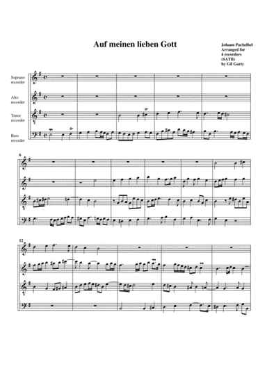 Auf meinen lieben Gott (arrangement for 4 recorders) (arr. Gil Garty)