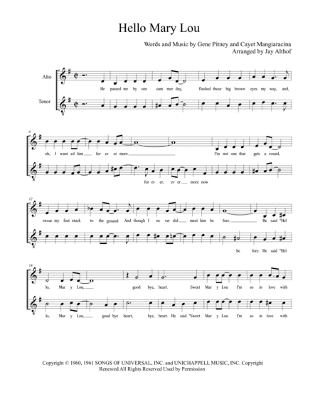Hello Mary Lou (arr. Jay Althof)